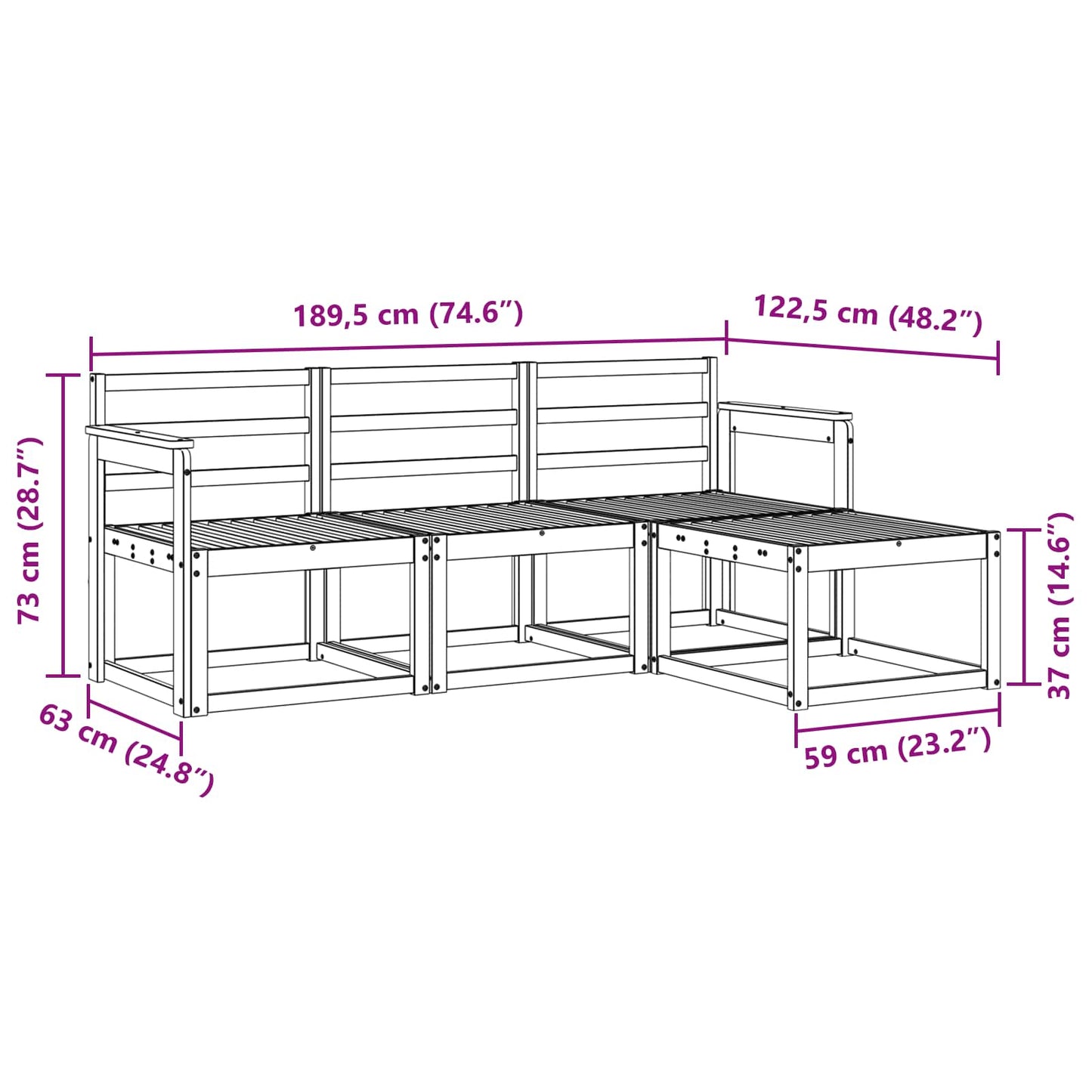 vidaXL Outdoor Sofa Set 4 pcs White 189.5 x 122.5 x 73 cm