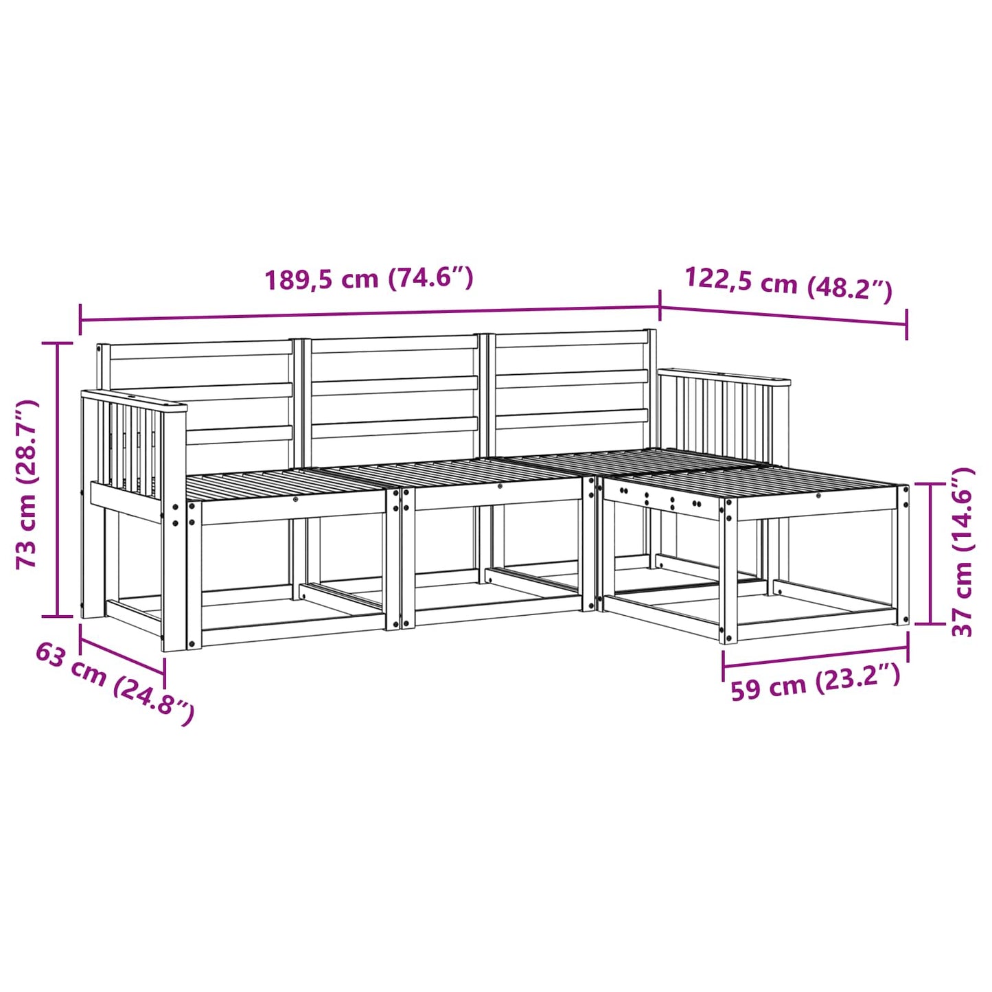vidaXL Outdoor Sofa Set 4 pcs White 189.5 x 122.5 x 73 cm