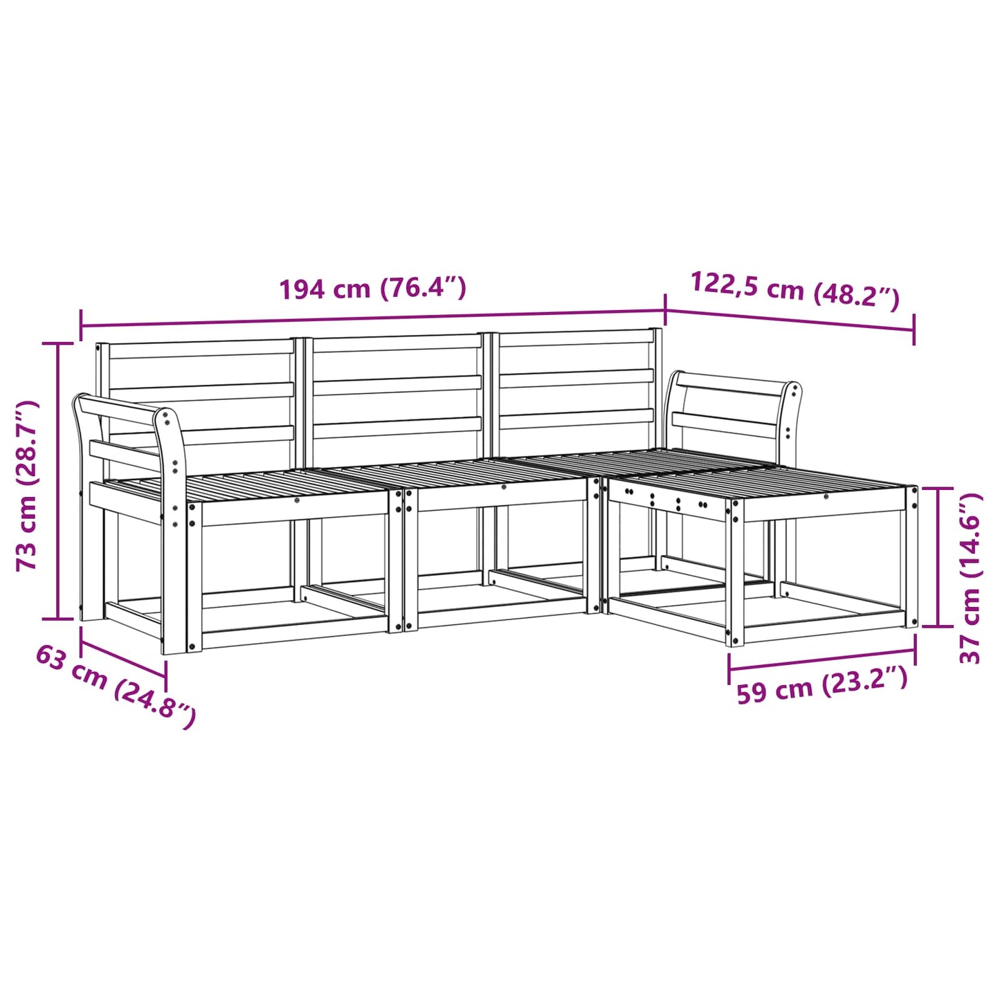 vidaXL Outdoor Sofa Set 4 pcs White 194 x 122.5 x 73 cm