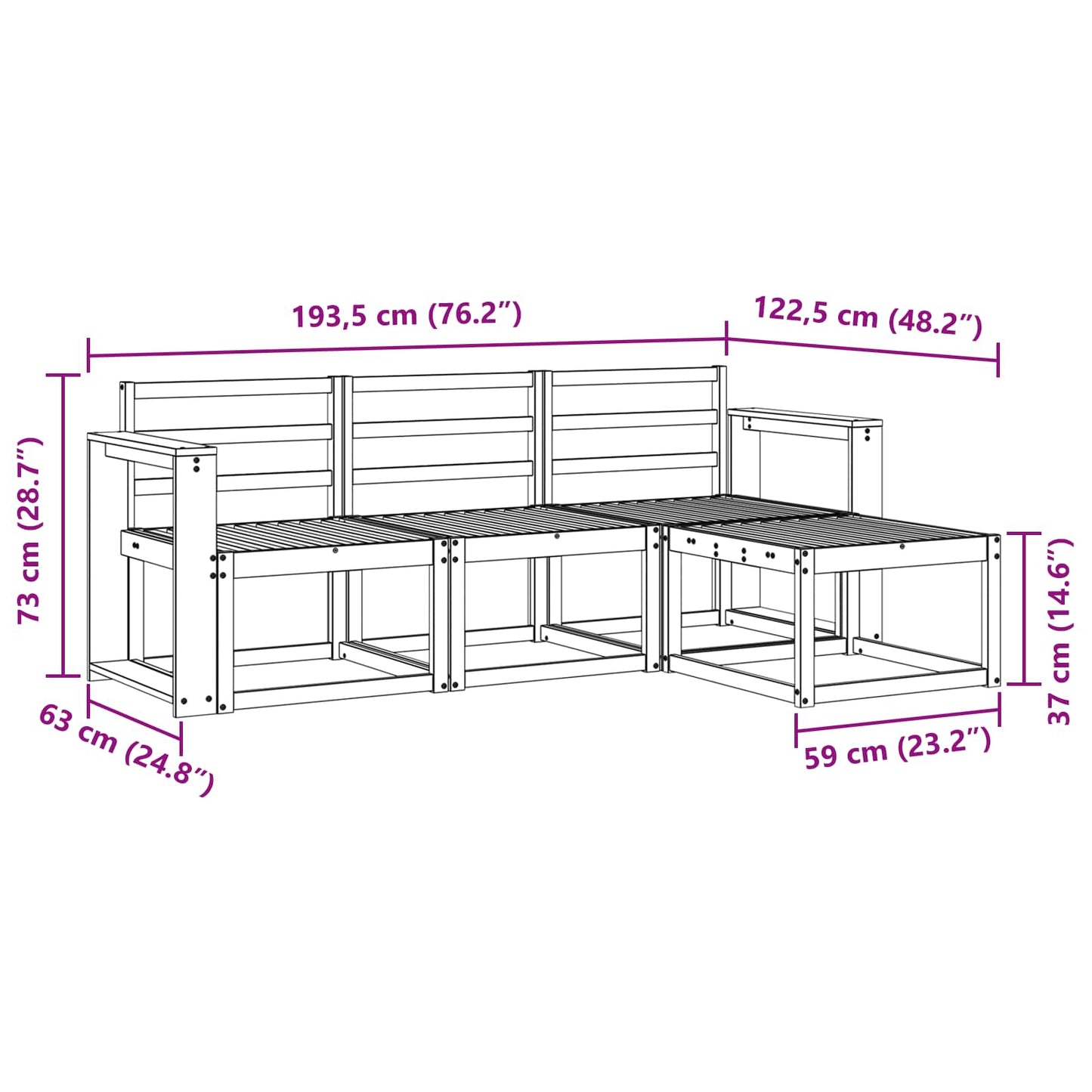 vidaXL Outdoor Sofa Set 4 pcs White 193.5 x 122.5 x 73 cm