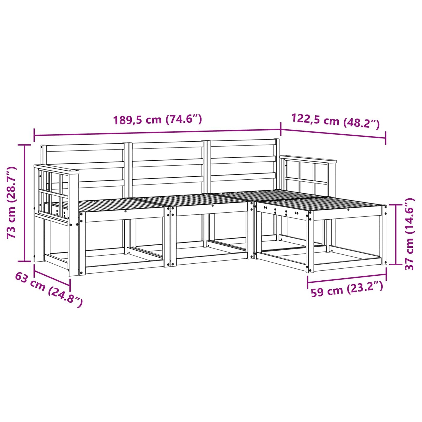 vidaXL Outdoor Sofa Set 4 pcs White 189.5 x 122.5 x 73 cm