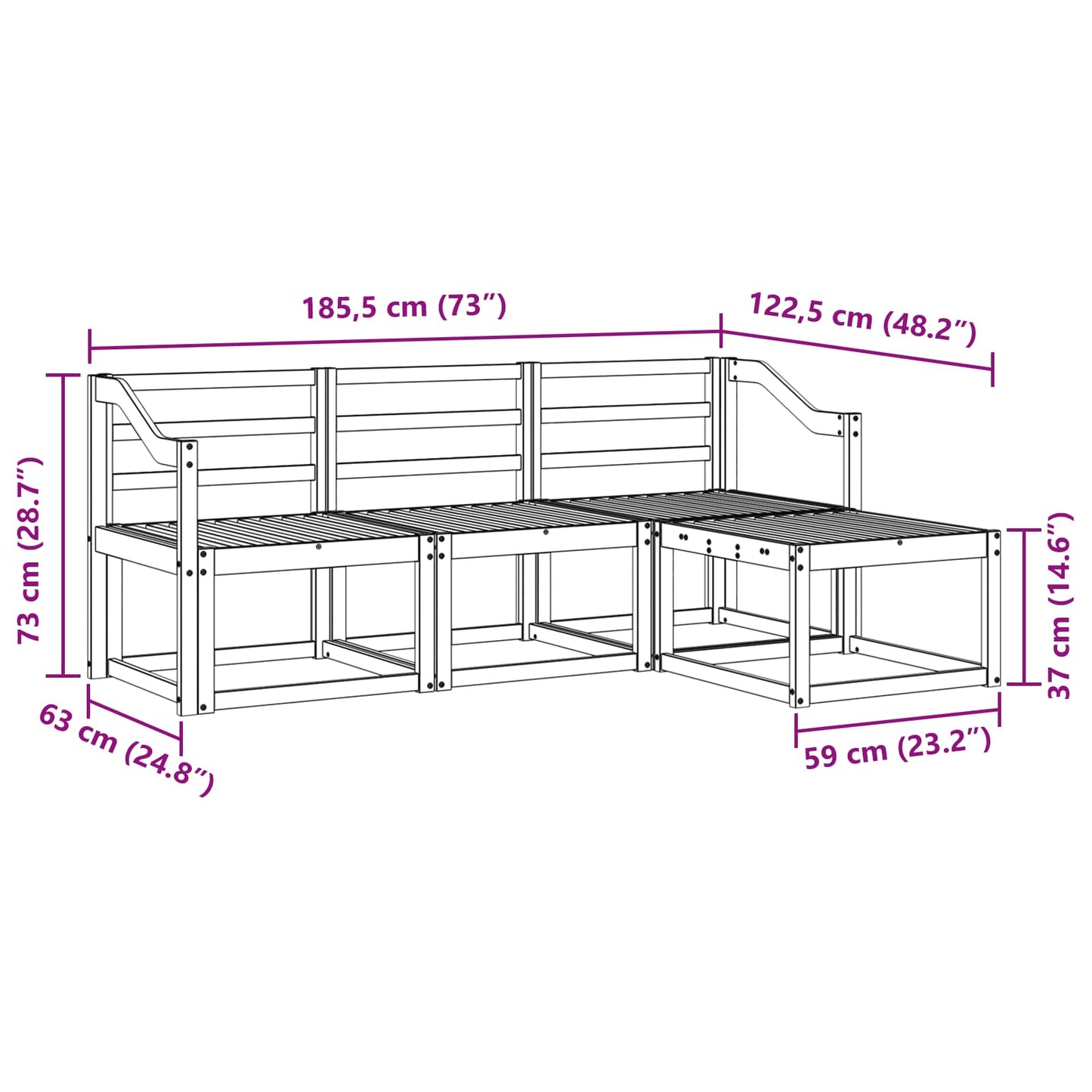 vidaXL Outdoor Sofa Set 4 pcs White 185.5 x 122.5 x 73 cm