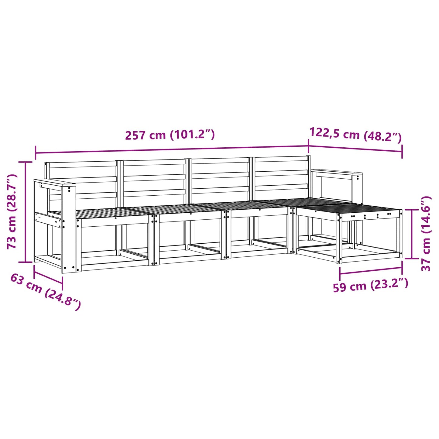 vidaXL Outdoor Sofa Set 5 pcs White 257 x 122.5 x 73 cm