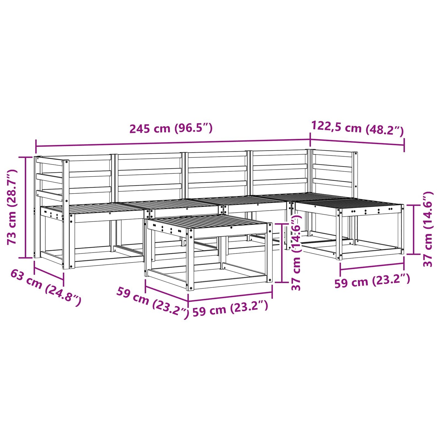 vidaXL Outdoor Sofa Set 6 pcs White 59 x 59 x 37 cm Solid Acacia Wood