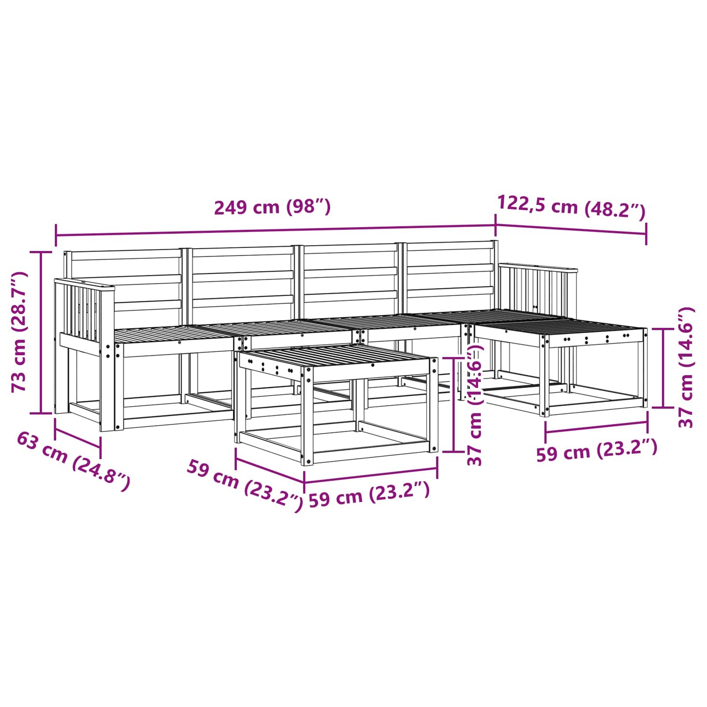 vidaXL Outdoor Sofa Set 6 pcs White 59 x 59 x 37 cm Solid Acacia Wood