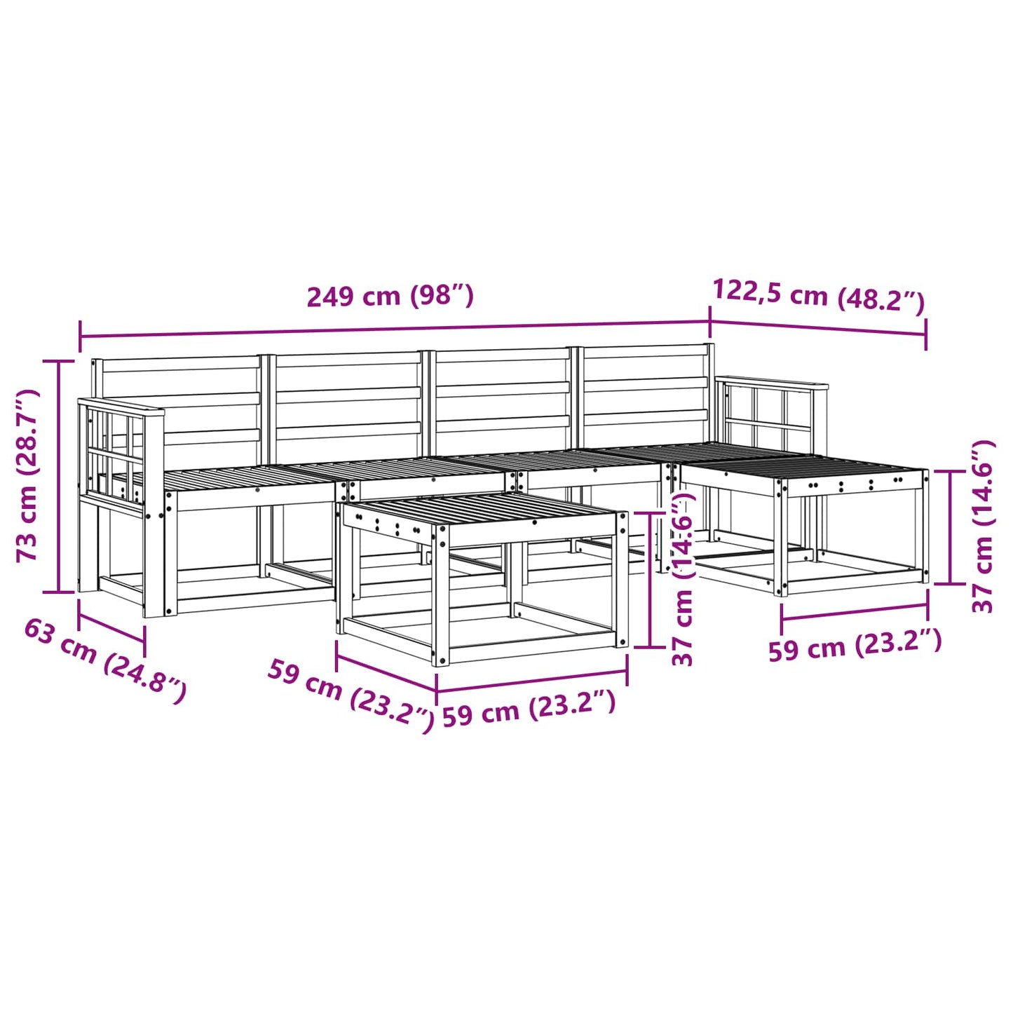 vidaXL Outdoor Sofa Set 6 pcs White 59 x 59 x 37 cm Solid Acacia Wood
