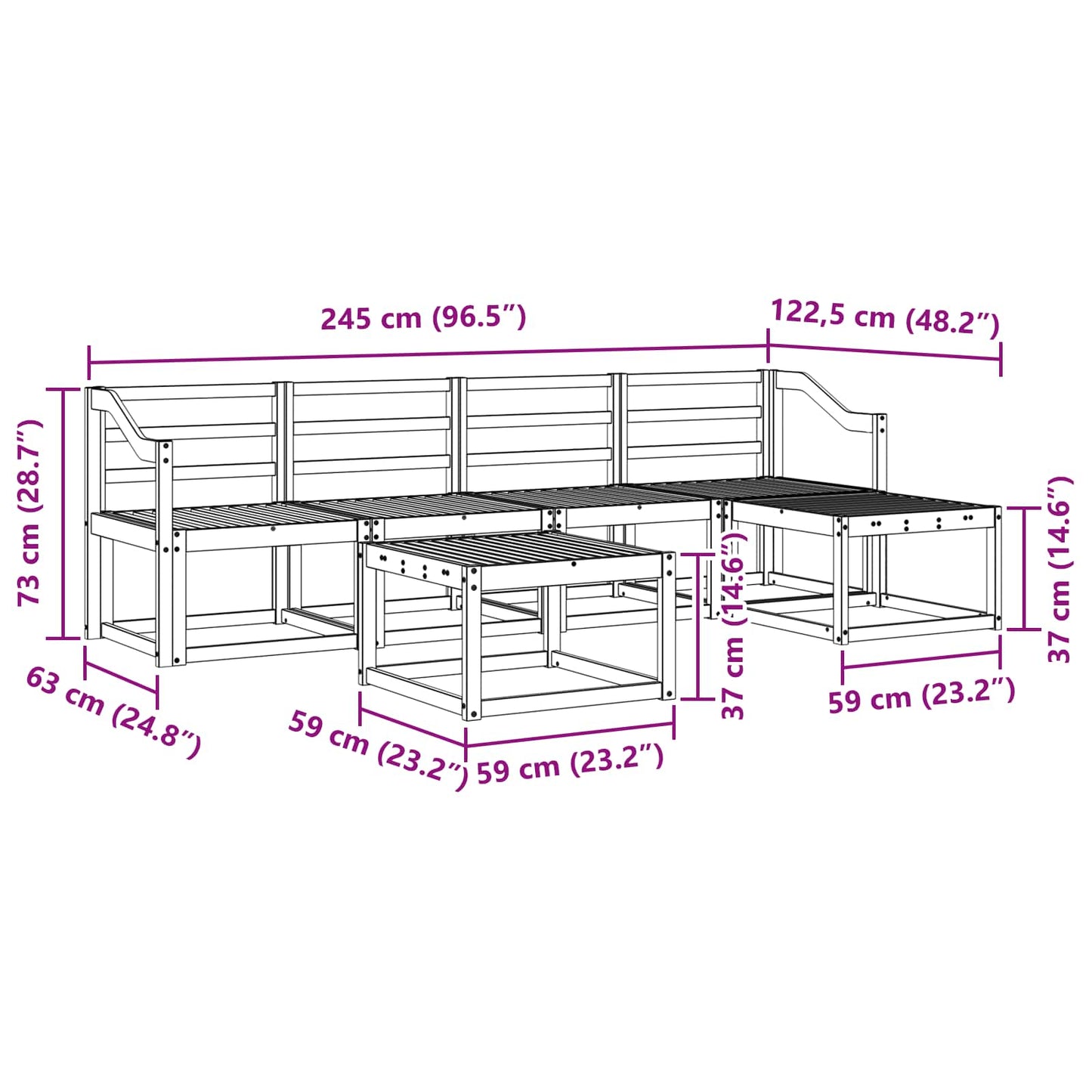 vidaXL Outdoor Sofa Set 6 pcs White 59 x 59 x 37 cm Solid Acacia Wood