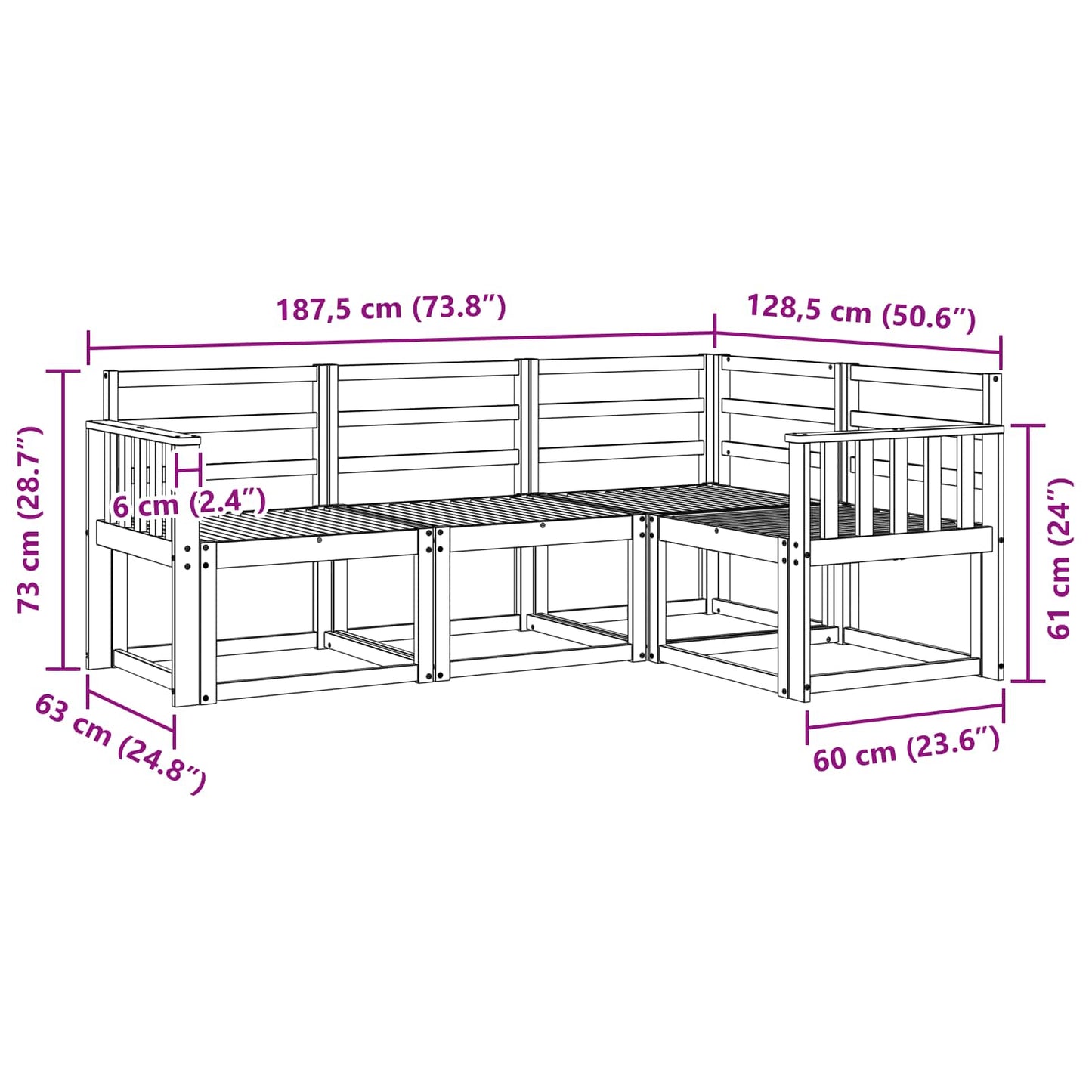 vidaXL Outdoor Sofa Set 4 pcs White 187.5 x 128.5 x 73 cm