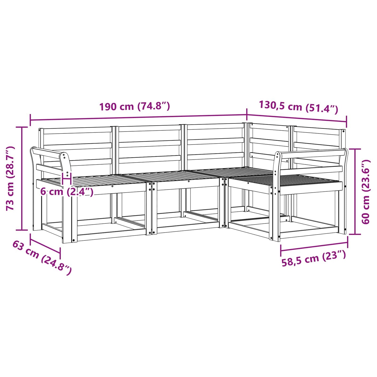 vidaXL Outdoor Sofa Set 4 pcs White 190 x 130.5 x 73 cm