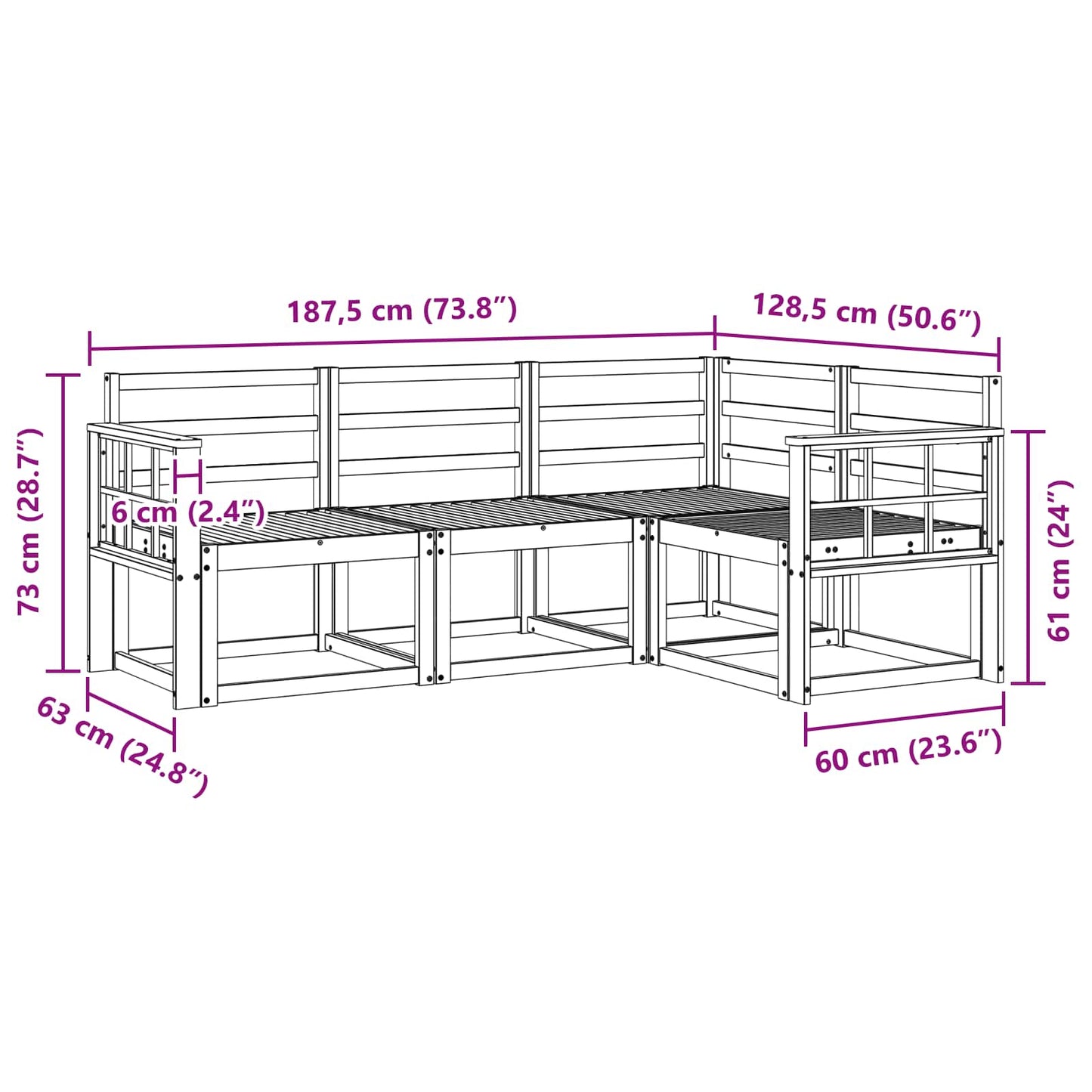 vidaXL Outdoor Sofa Set 4 pcs White 187.5 x 128.5 x 73 cm