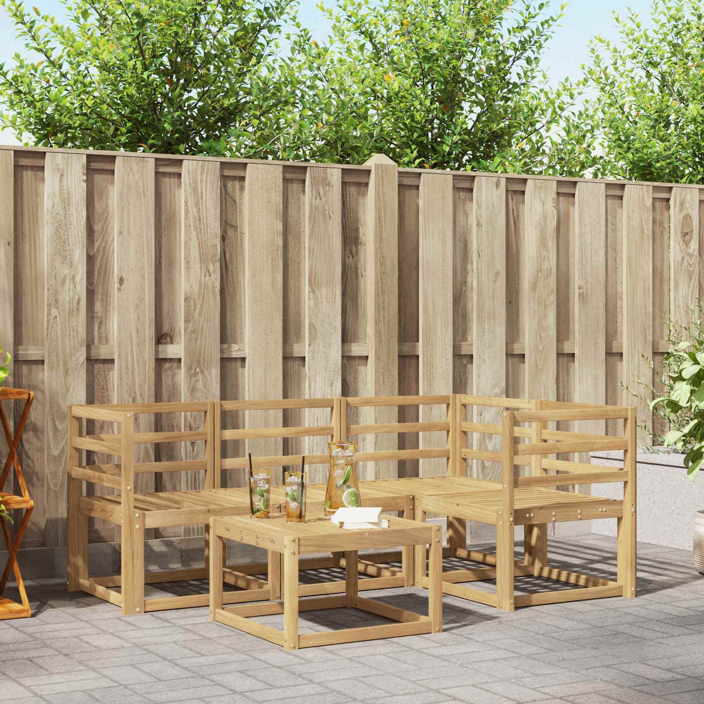 vidaXL Outdoor Sofa Set 5 pcs White 59 x 59 x 37 cm Solid Acacia Wood