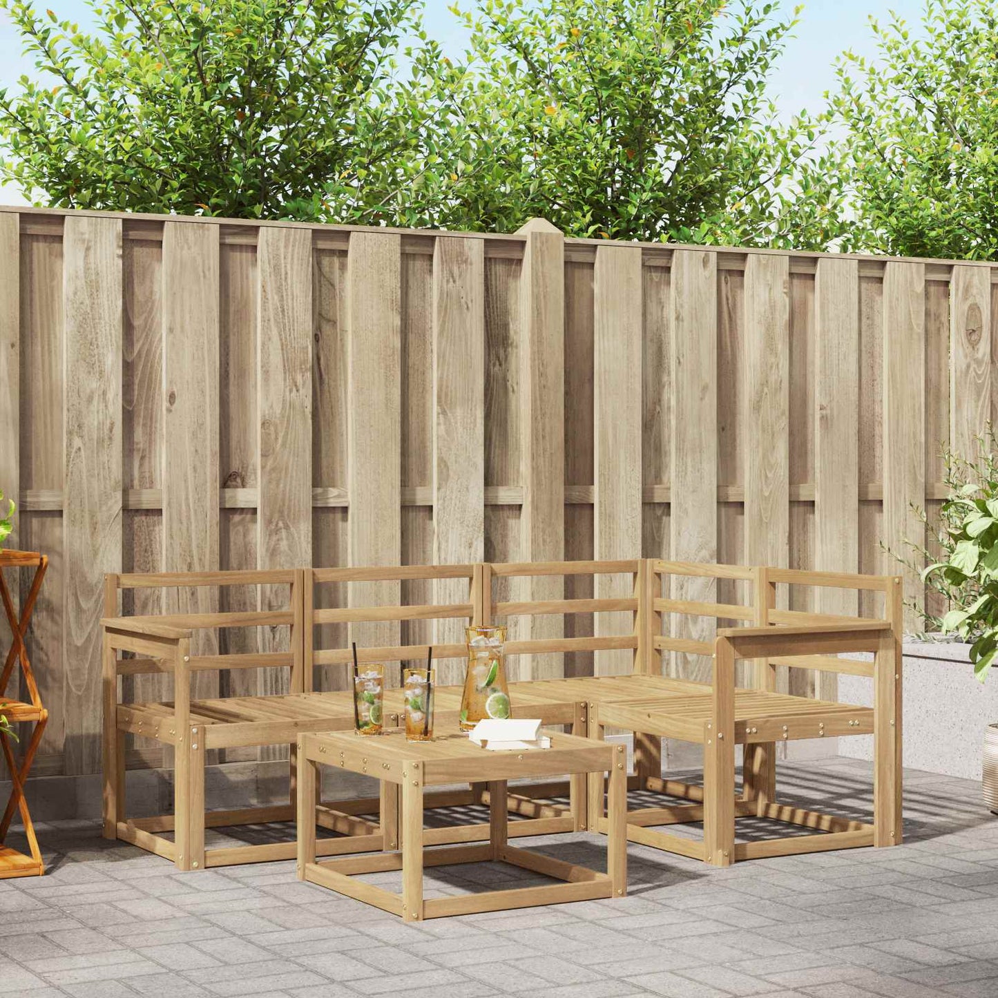 vidaXL Outdoor Sofa Set 5 pcs White 59 x 59 x 37 cm Solid Acacia Wood