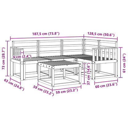 vidaXL Outdoor Sofa Set 5 pcs White 59 x 59 x 37 cm Solid Acacia Wood
