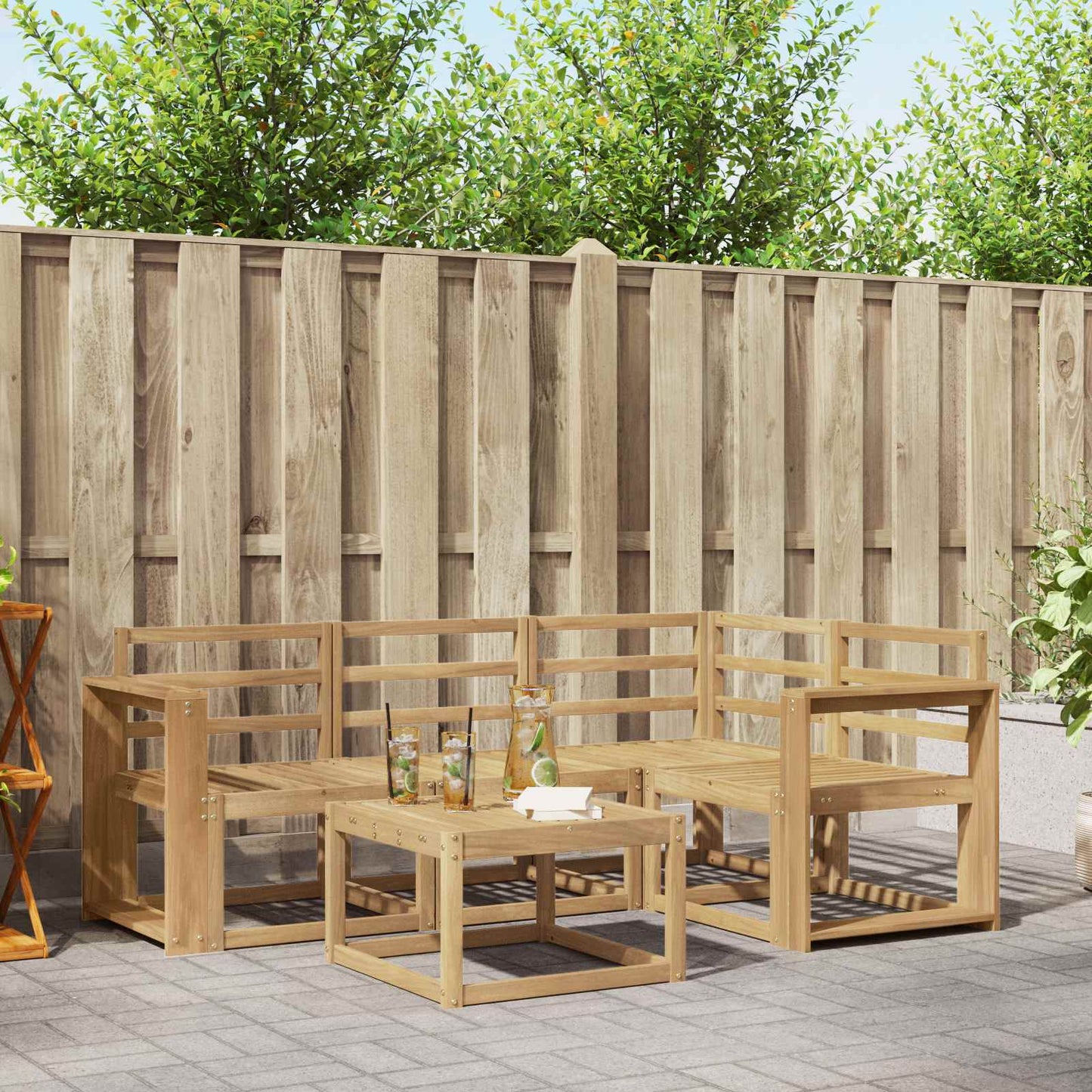 vidaXL Outdoor Sofa Set 5 pcs White 59 x 59 x 37 cm Solid Acacia Wood