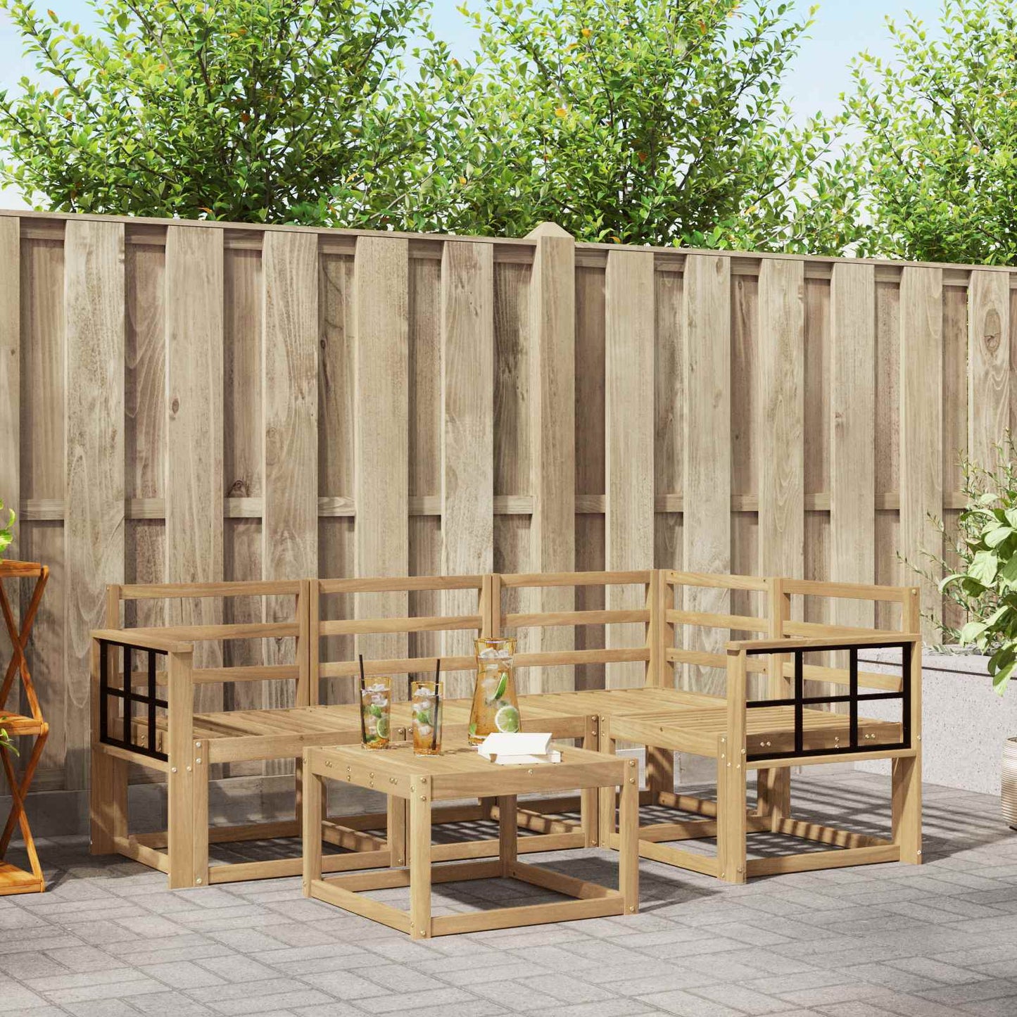 vidaXL Outdoor Sofa Set 5 pcs White 59 x 59 x 37 cm Solid Acacia Wood