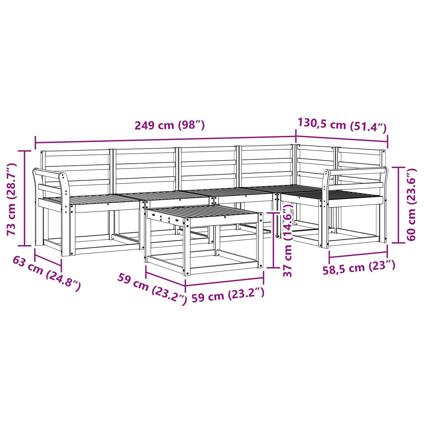 vidaXL Outdoor Sofa Set 6 pcs White Solid Acacia Wood