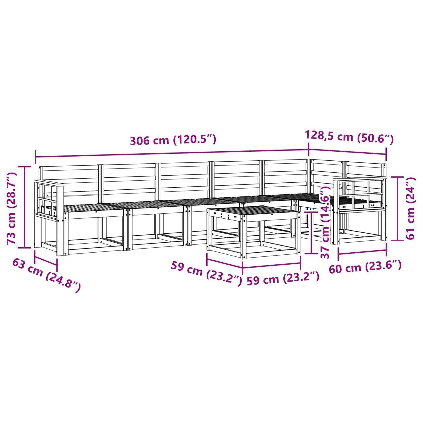 vidaXL Outdoor Sofa Set 7 pcs White Solid Acacia Wood
