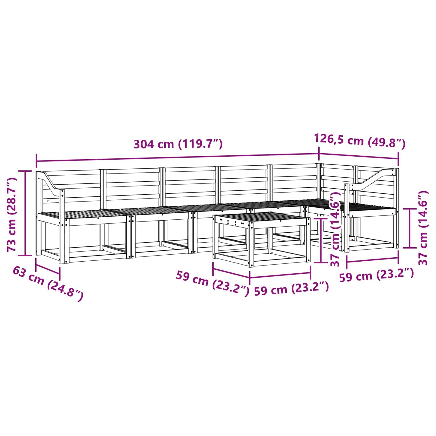 vidaXL Outdoor Sofa Set 7 pcs White Solid Acacia Wood