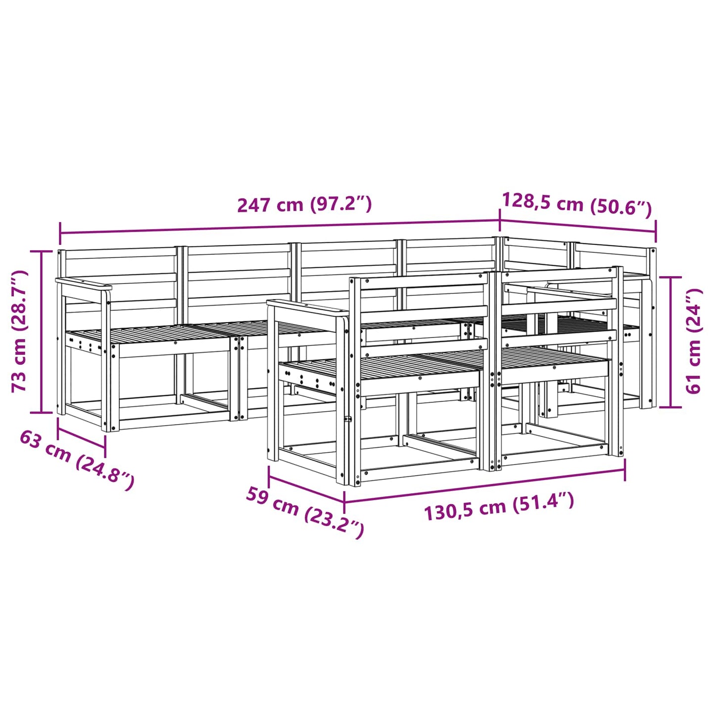 vidaXL Outdoor Sofa Set 7 pcs White Solid Acacia Wood