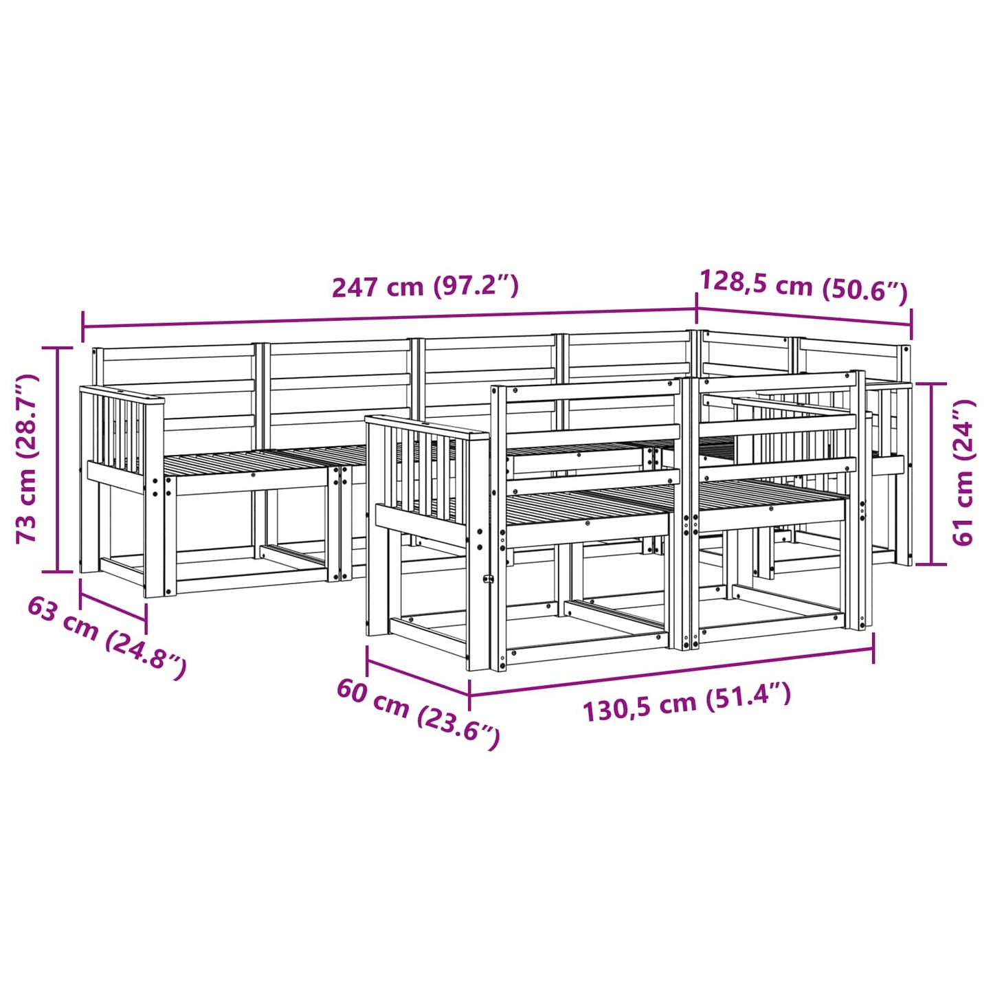 vidaXL Outdoor Sofa Set 7 pcs White Solid Acacia Wood