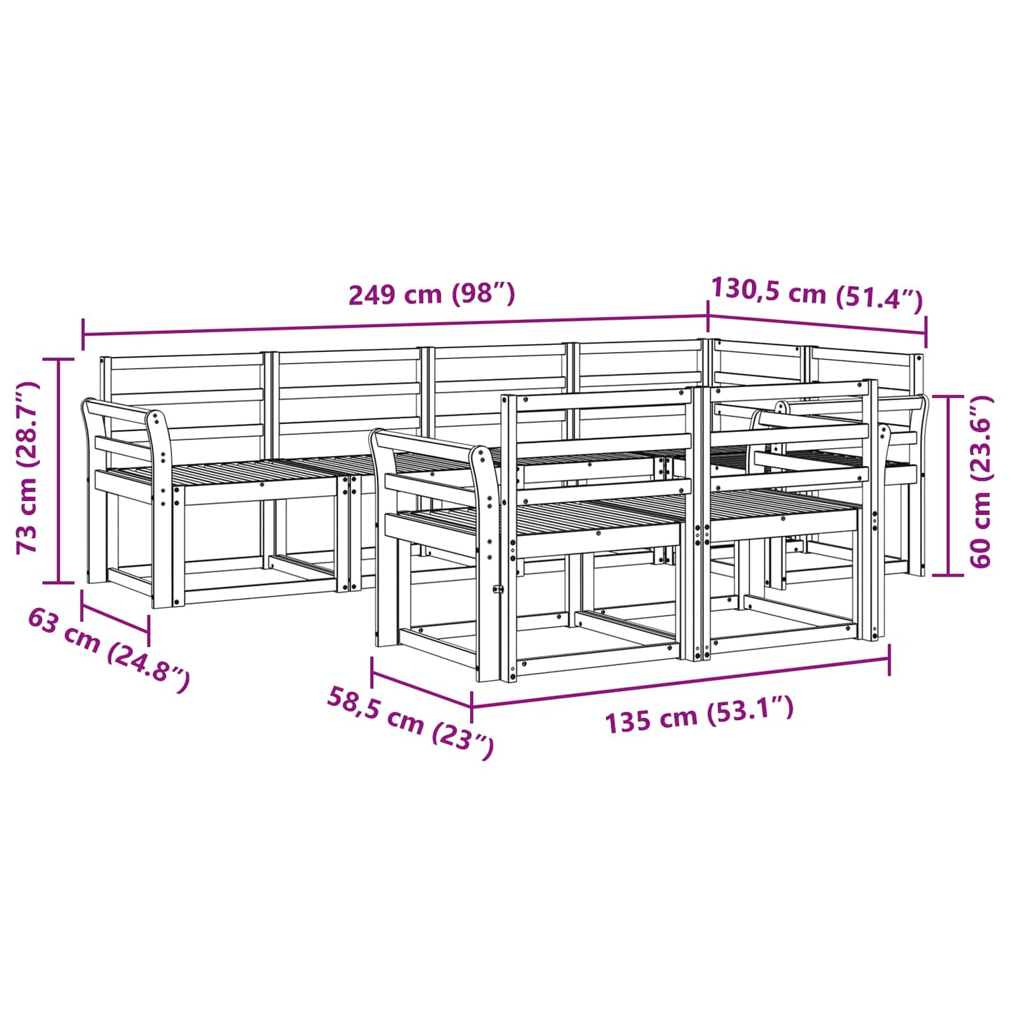 vidaXL Outdoor Sofa Set 7 pcs White Solid Acacia Wood