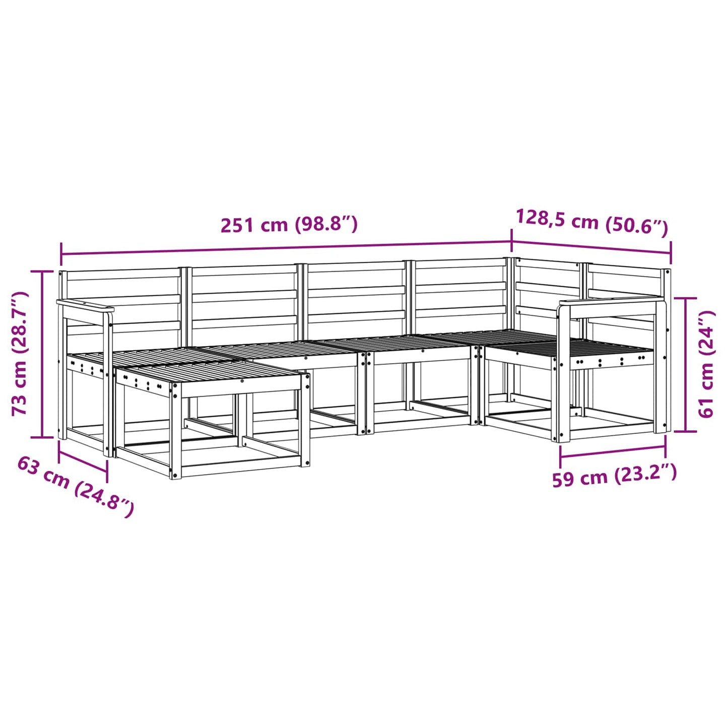 vidaXL Outdoor Sofa Set 6 pcs White Solid Acacia Wood