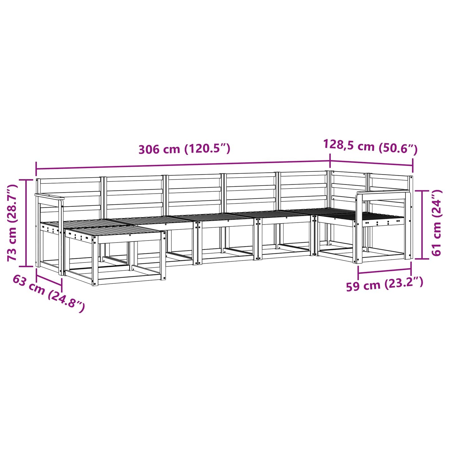 vidaXL Outdoor Sofa Set 7 pcs White Solid Acacia Wood