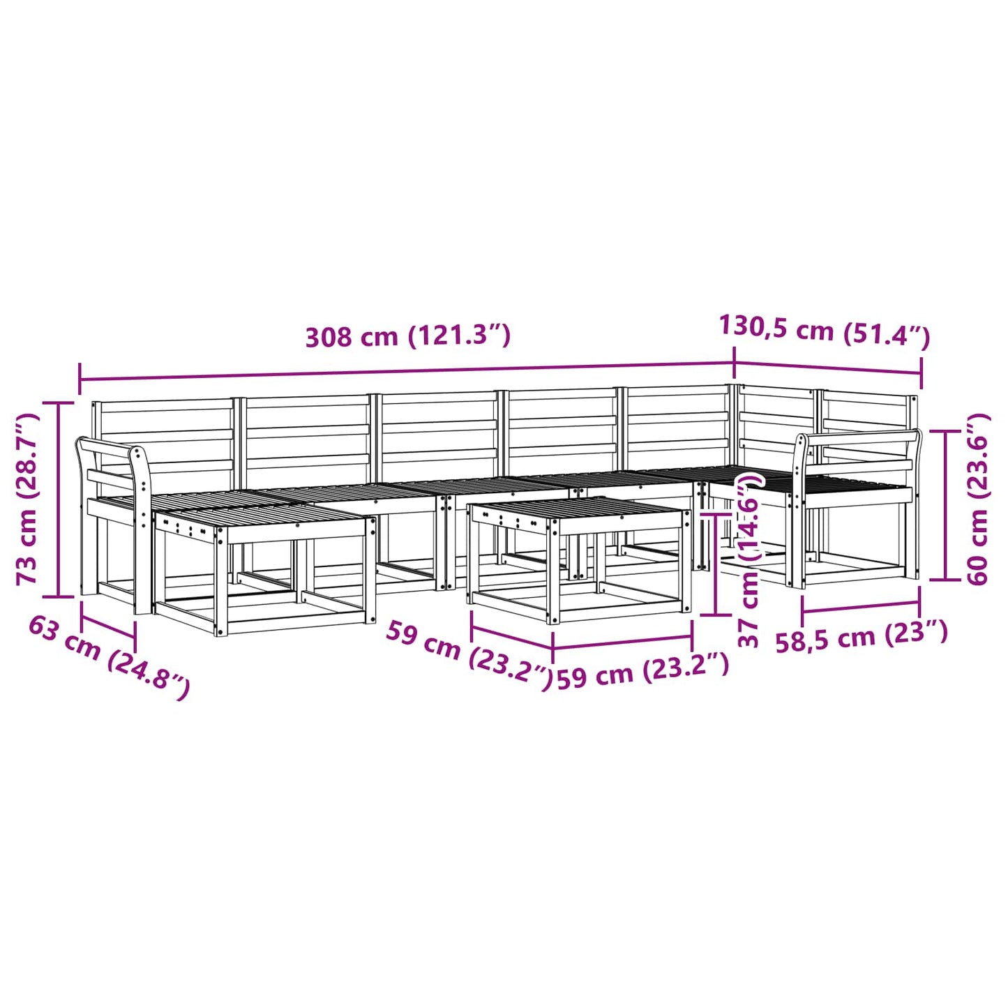 vidaXL Outdoor Sofa Set 8 pcs White Solid Acacia Wood