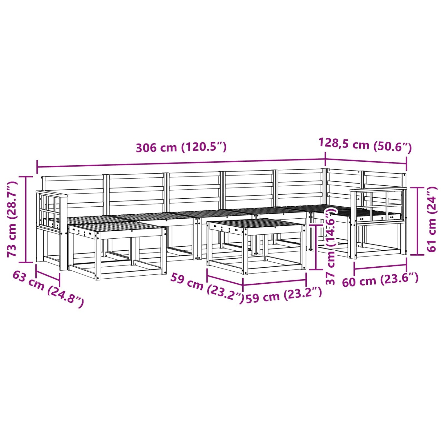 vidaXL Outdoor Sofa Set 8 pcs White Solid Acacia Wood
