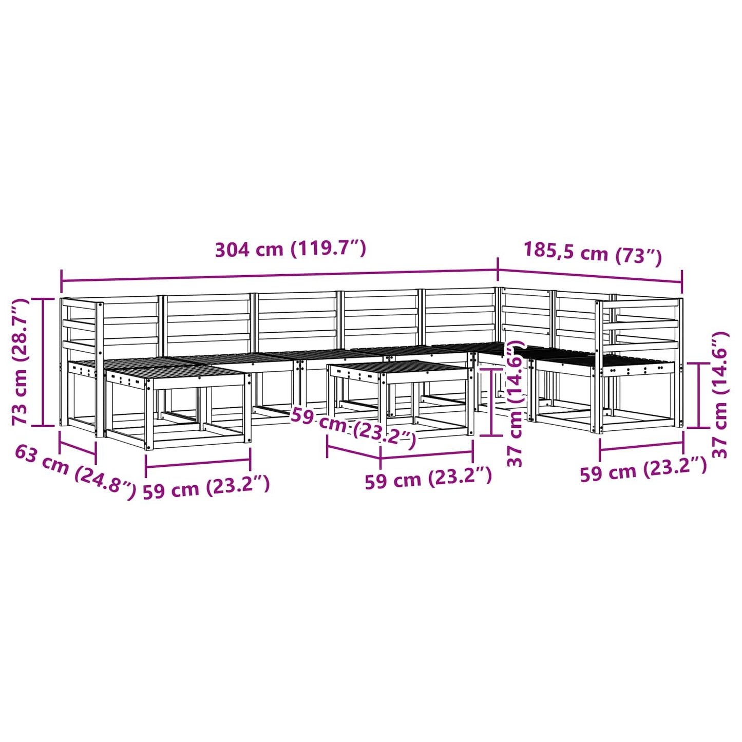 vidaXL Outdoor Sofa Set 9 pcs White Solid Acacia Wood