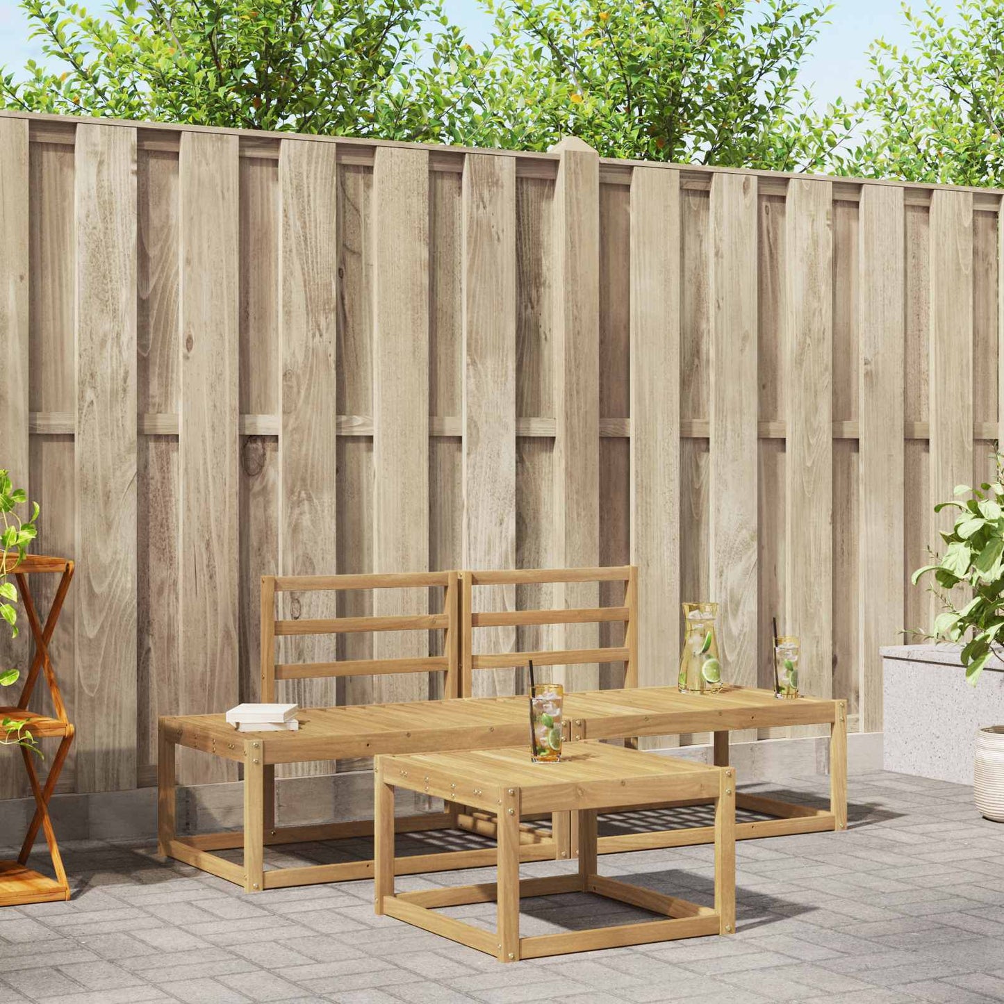 vidaXL Outdoor Sofa Set 3 pcs White Solid Acacia Wood