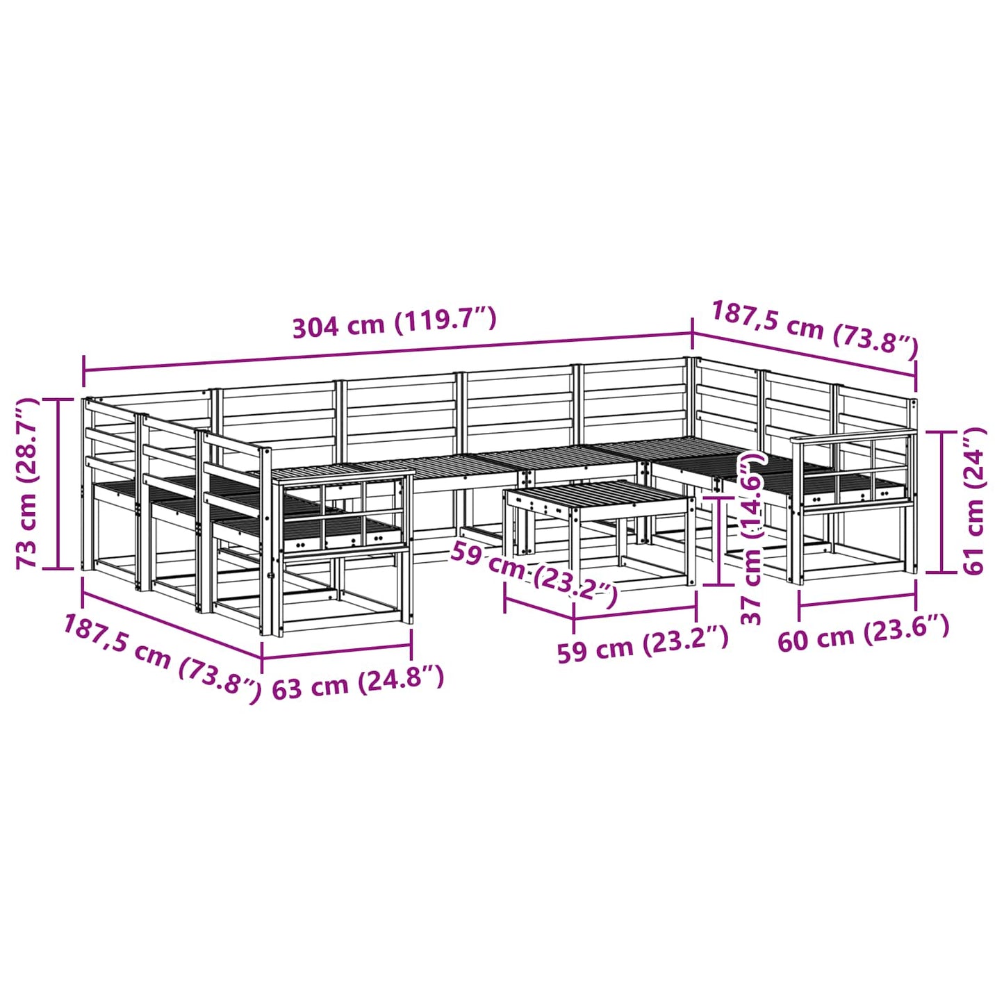 vidaXL Outdoor Sofa Set 10 pcs White Solid Acacia Wood