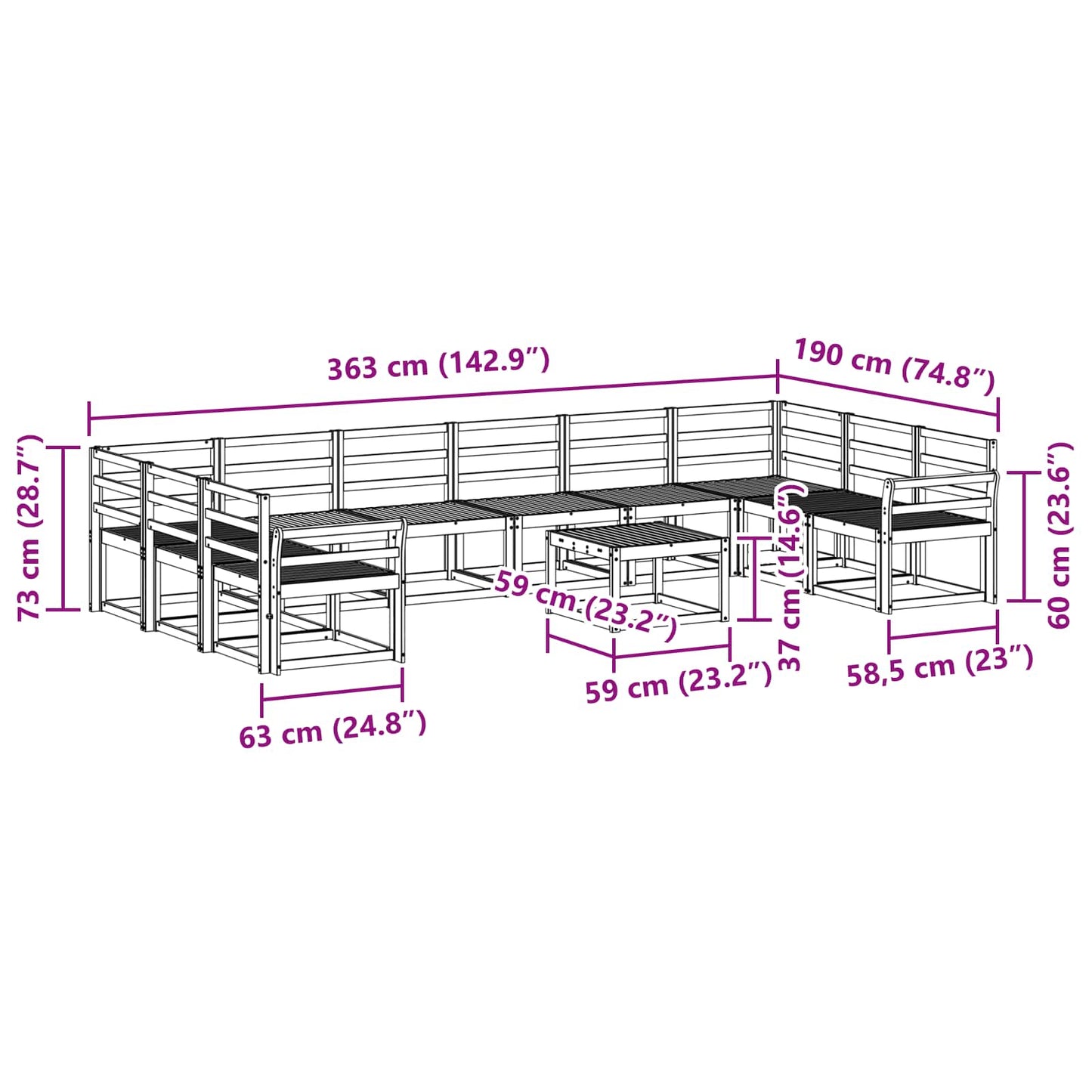 vidaXL Outdoor Sofa Set 11 pcs White Solid Acacia Wood