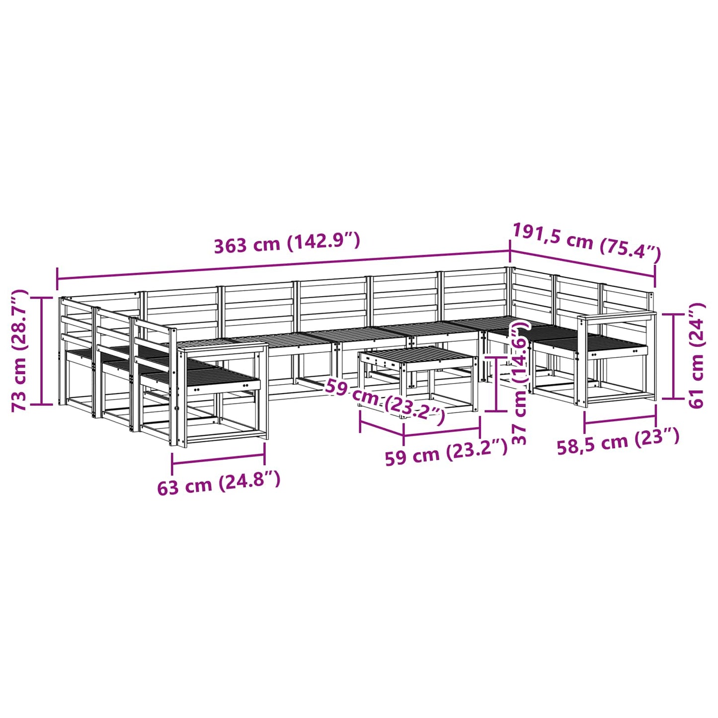 vidaXL Outdoor Sofa Set 11 pcs White Solid Acacia Wood