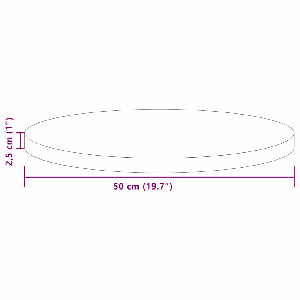 vidaXL Table Top Light Brown Ø 50 x 2.5 cm Solid Oak Wood