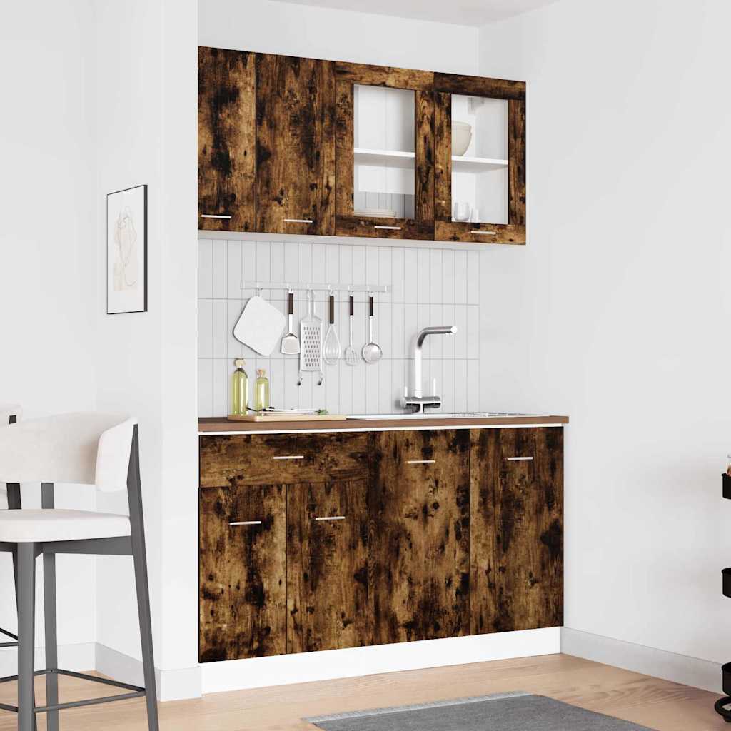 vidaXL Kitchen Unit Lyon 4 pcs Smoked Oak Engineered Wood
