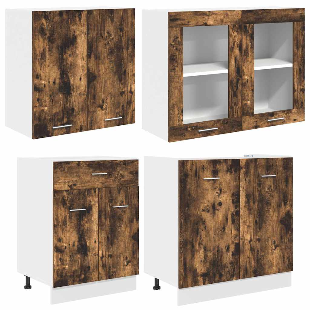 vidaXL Kitchen Unit Lyon 4 pcs Smoked Oak Engineered Wood