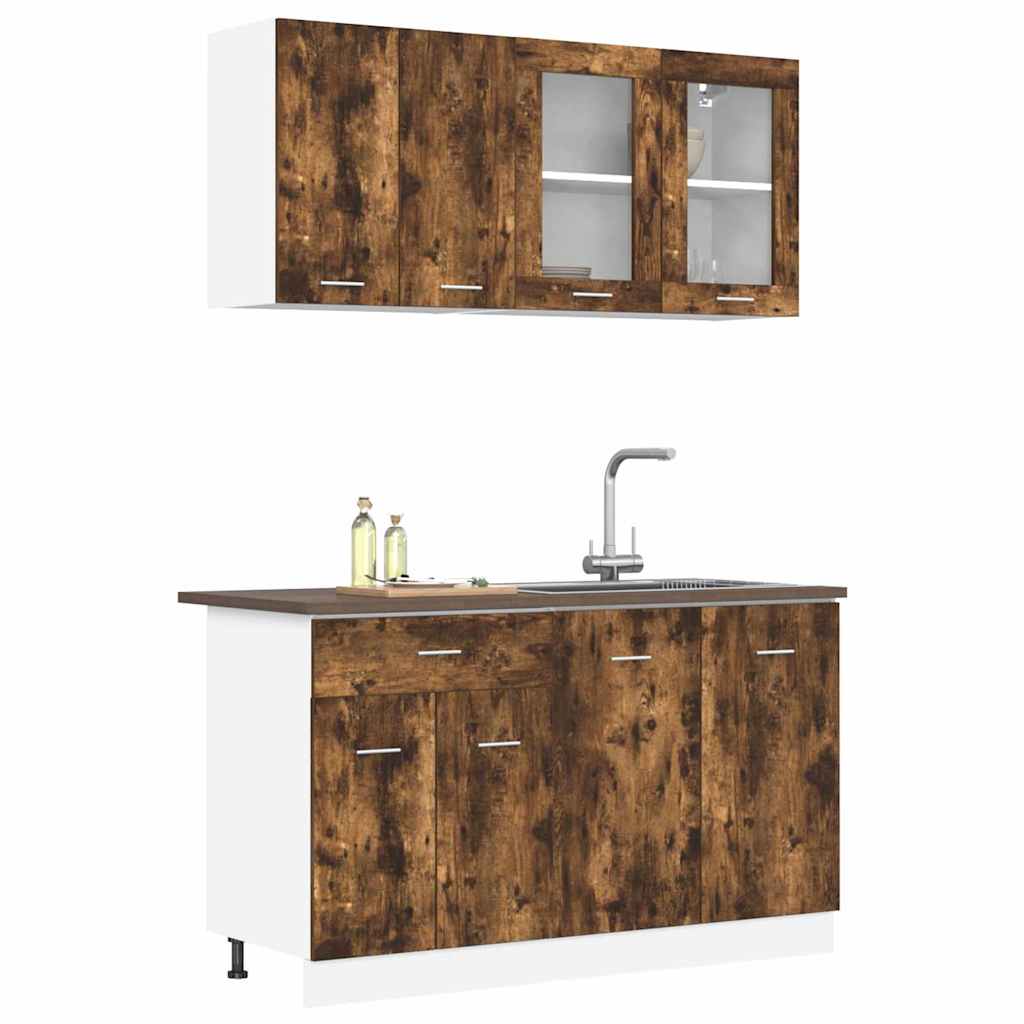 vidaXL Kitchen Unit Lyon 4 pcs Smoked Oak Engineered Wood