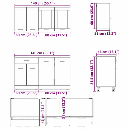 vidaXL Kitchen Unit Lyon 4 pcs Smoked Oak Engineered Wood