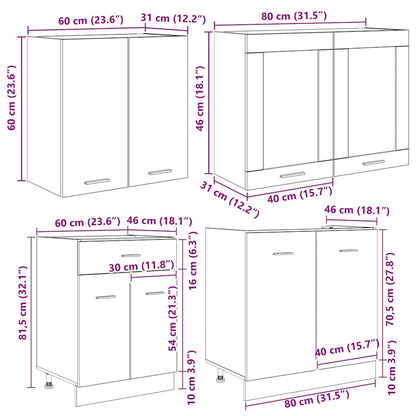 vidaXL Kitchen Unit Lyon 4 pcs Smoked Oak Engineered Wood