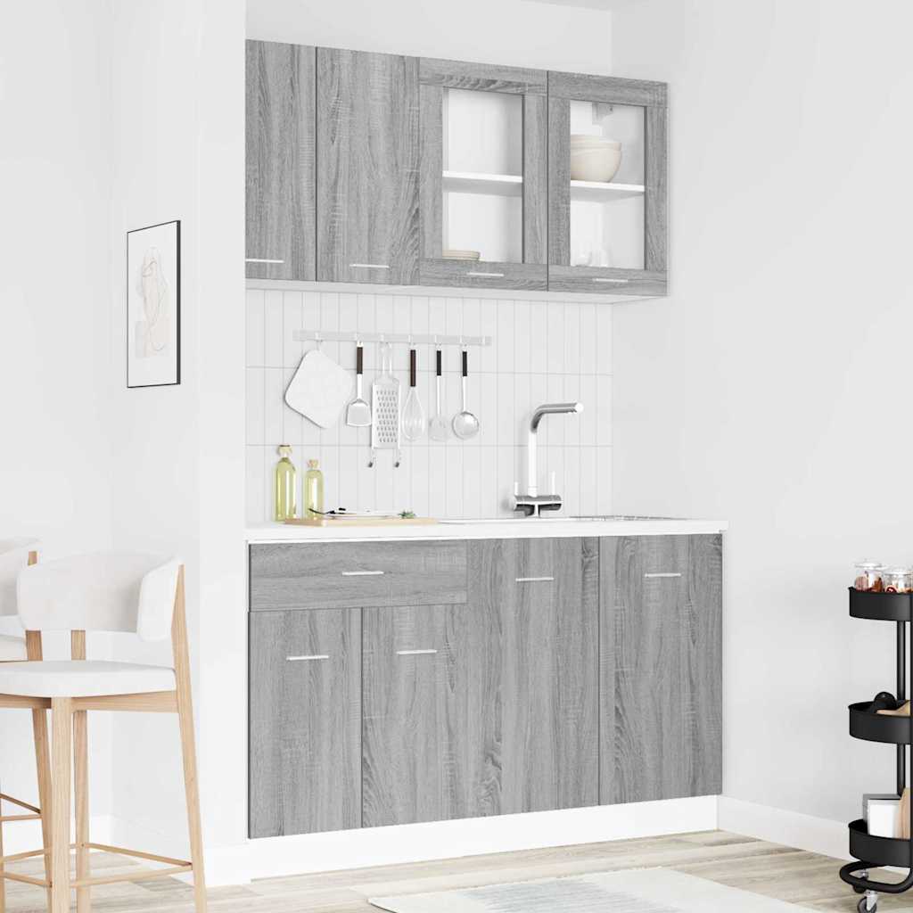 vidaXL Kitchen Unit Lyon 4 pcs Grey sonoma Engineered Wood