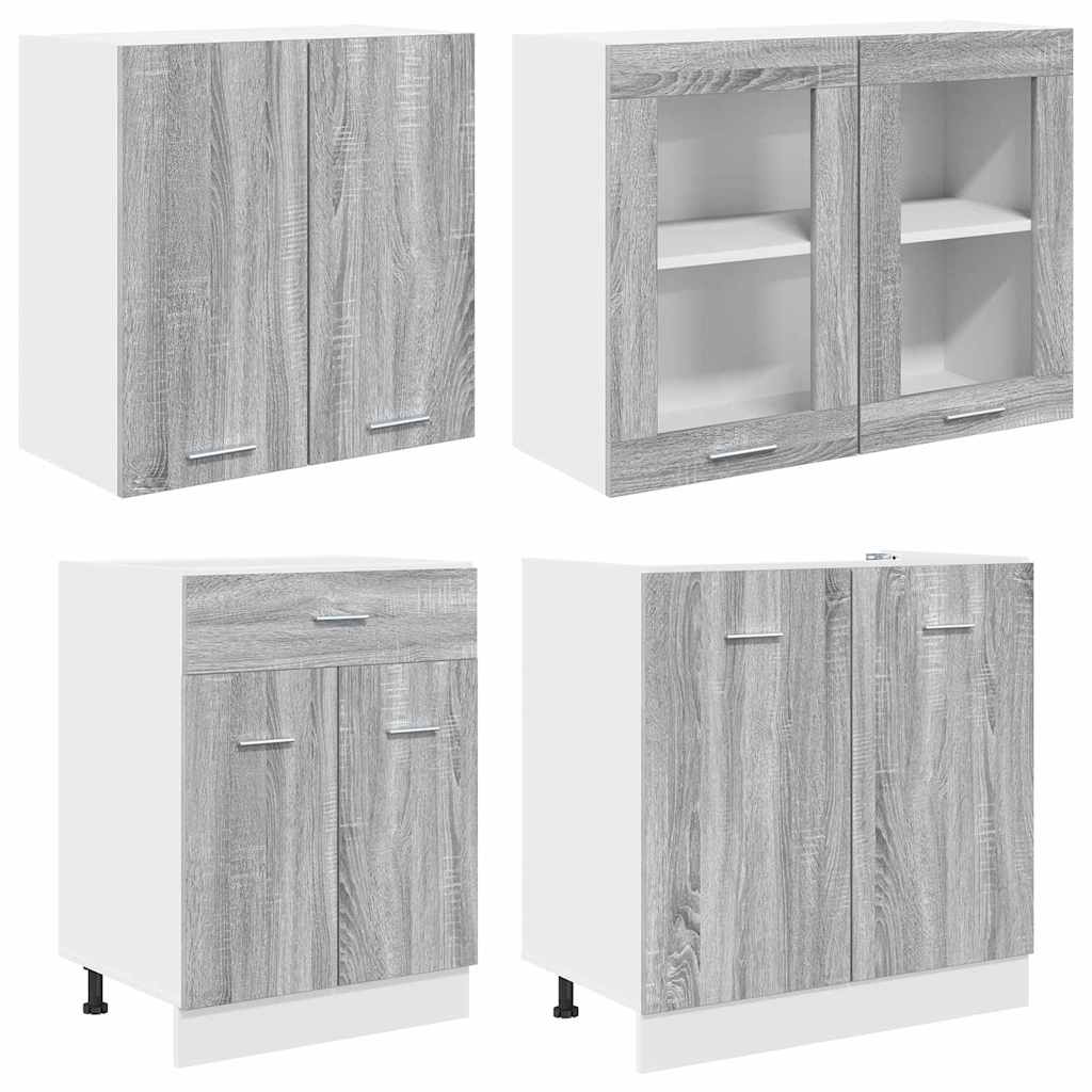 vidaXL Kitchen Unit Lyon 4 pcs Grey sonoma Engineered Wood