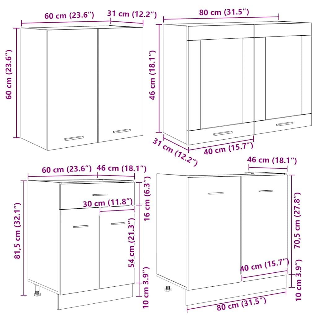 vidaXL Kitchen Unit Lyon 4 pcs Grey sonoma Engineered Wood