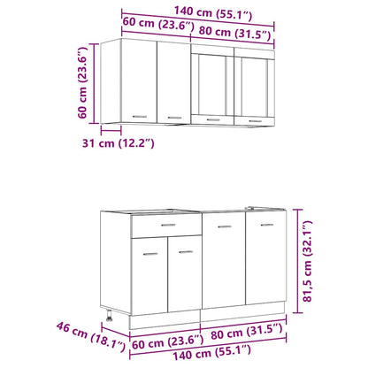 vidaXL Kitchen Unit Lyon 4 pcs Grey sonoma Engineered Wood