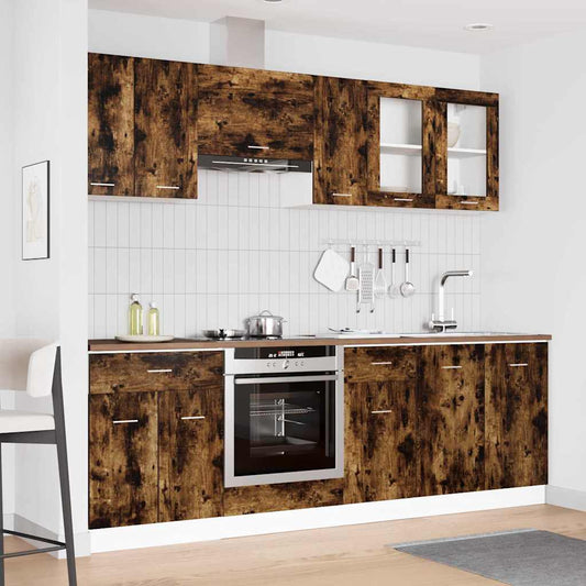 vidaXL Kitchen Unit Lyon 8 pcs Smoked oak Engineered Wood