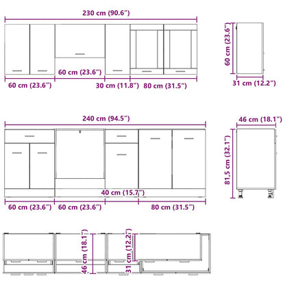 vidaXL Kitchen Cabinet Set Lyon 8 pcs Smoked oak Engineered Wood