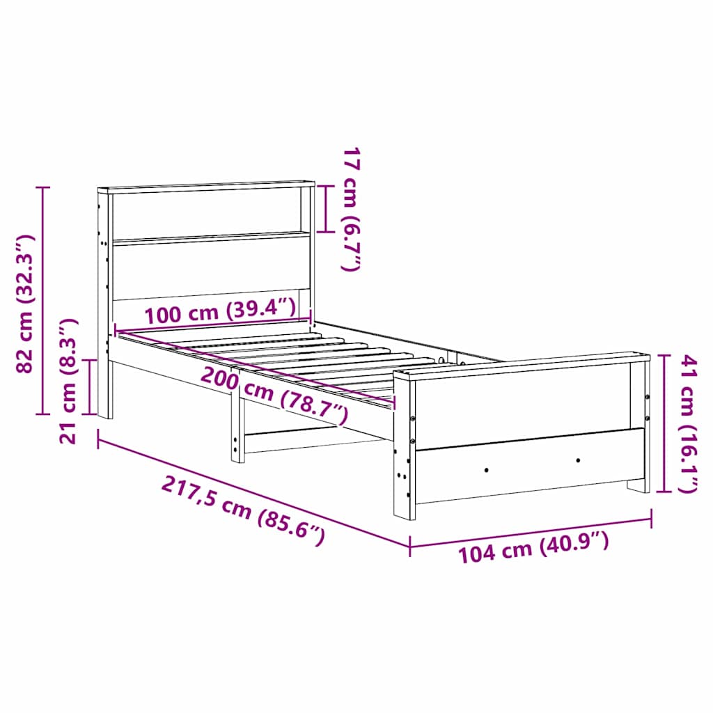 vidaXL Bed Frame with Headboard White 100 x 200 cm Engineered Wood