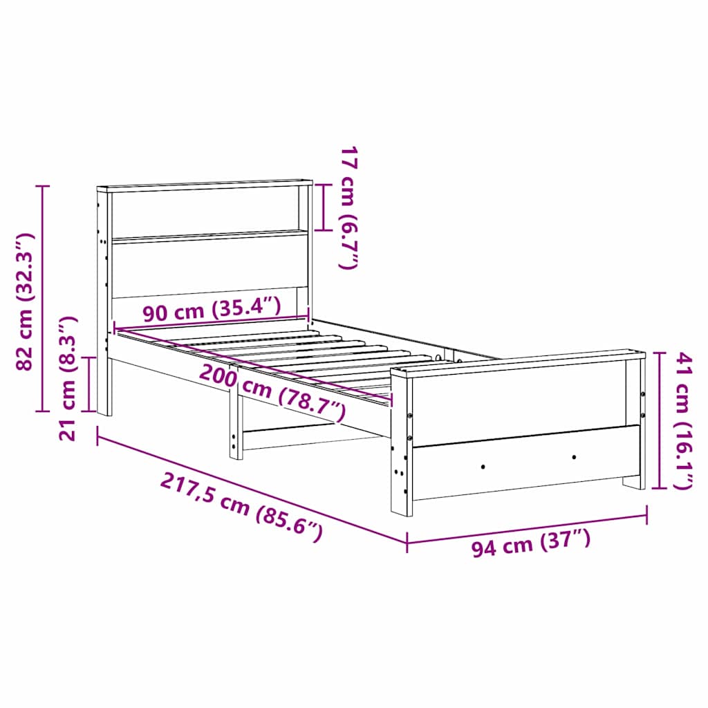 vidaXL Bed Frame with Headboard White 90 x 200 cm Engineered Wood