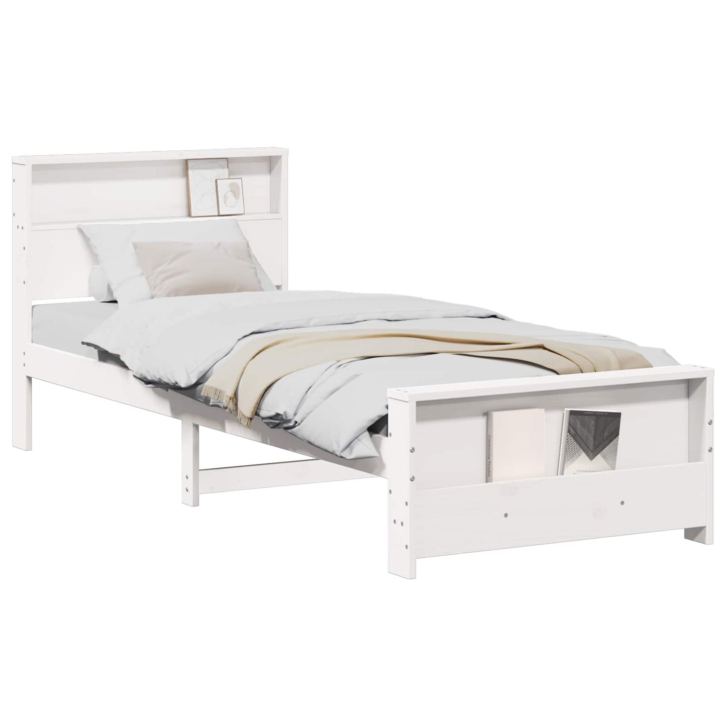 vidaXL Bed Frame with Headboard White 90 x 190 cm Engineered Wood