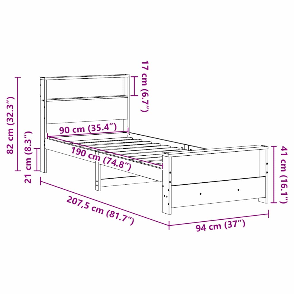 vidaXL Bed Frame with Headboard Wax Brown 90 x 190 cm Engineered Wood